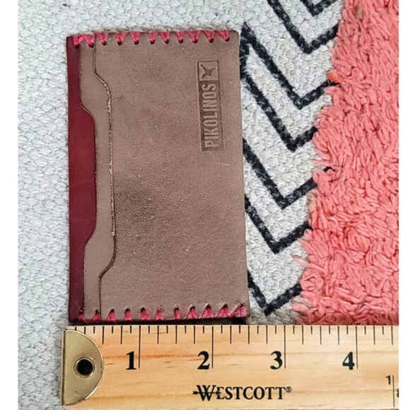 Pikolinos Unisex Taupe Brown w Wine Red Accent Leather Credit Card Holder Wallet - Picture 9 of 9